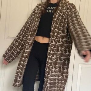 Brown & white collared casual cardigan / jacket / pea coat in size small